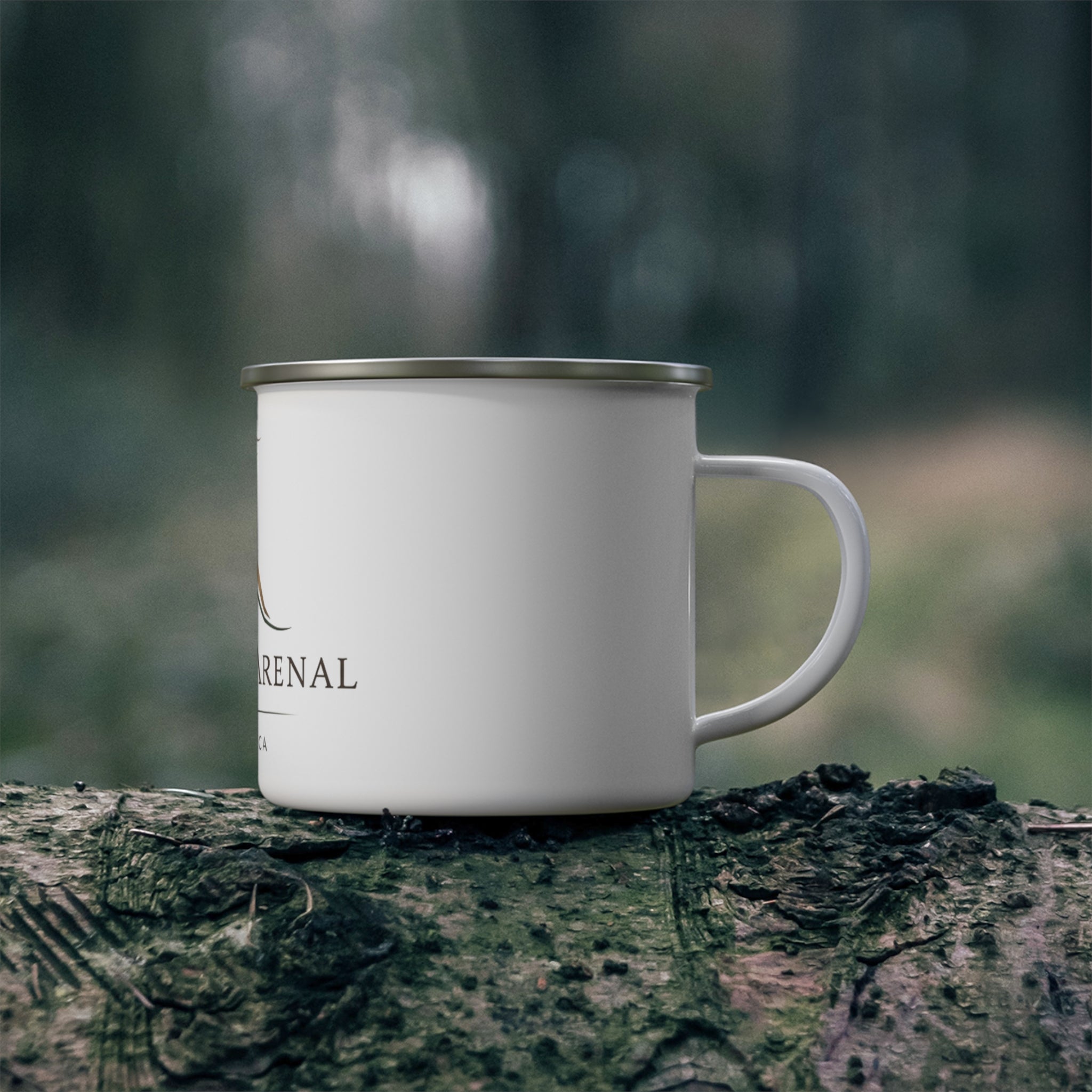 Casa del Arenal Costa Rica Enamel Camping Mug — Volcano Logo Travel Cup