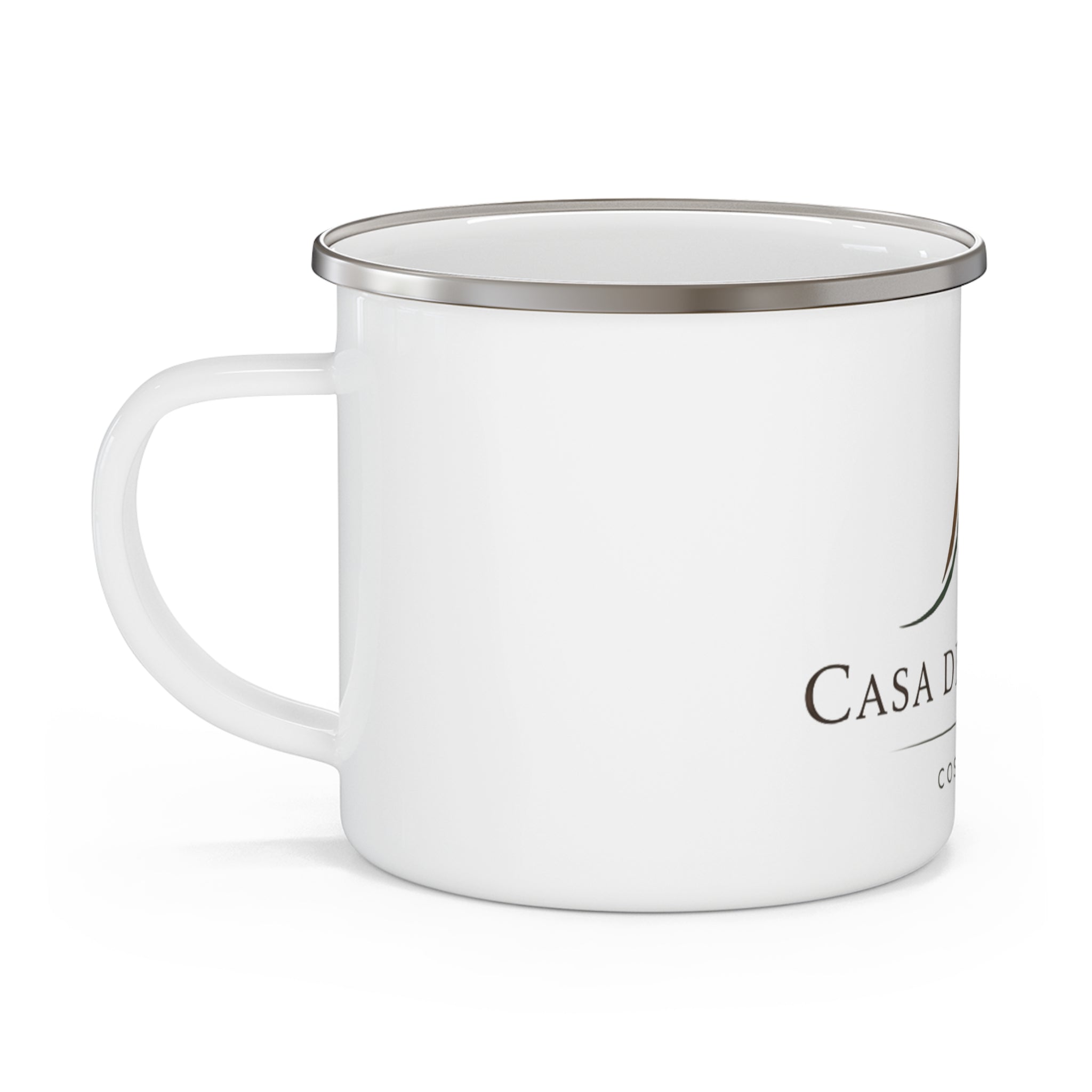 Casa del Arenal Costa Rica Enamel Camping Mug — Volcano Logo Travel Cup