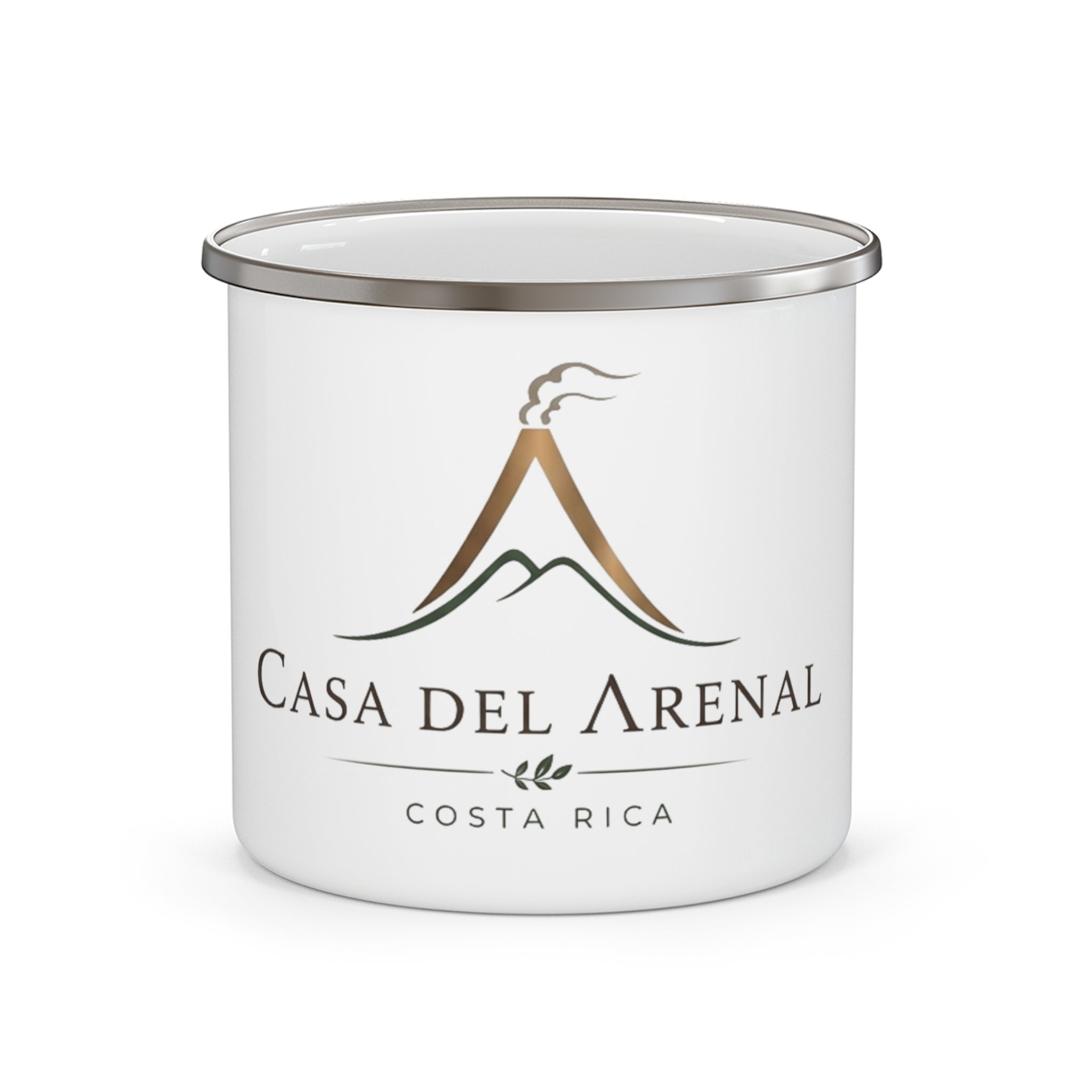 Casa del Arenal Costa Rica Enamel Camping Mug — Volcano Logo Travel Cup