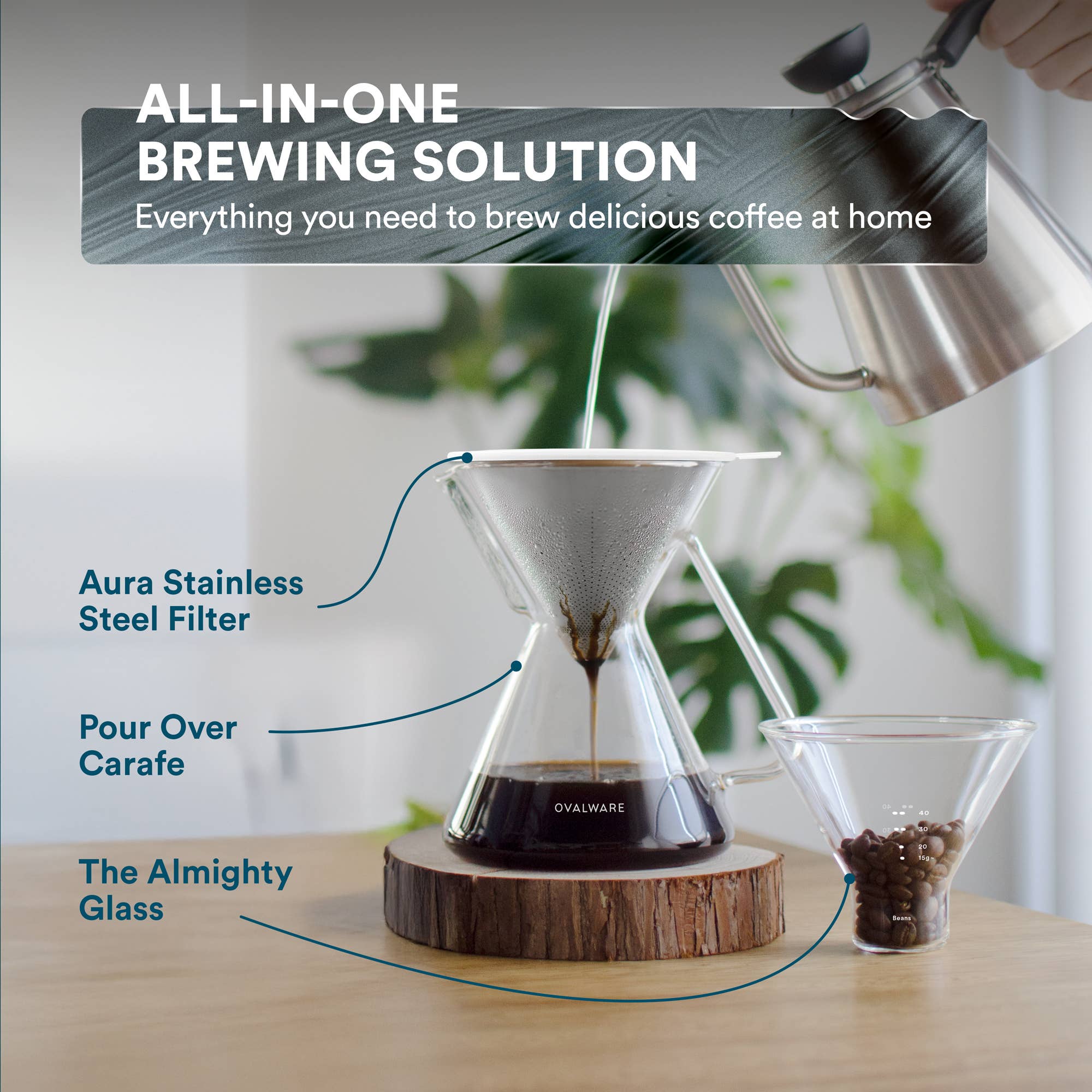 Pour Over Coffee Maker Set - 500ml / 17oz for Home Brewing